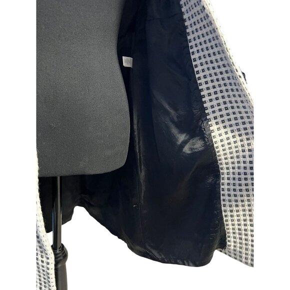 Banana Republic Wool Blend Long Coat Women M Black/White Checkered Button Closur - Picture 12 of 13